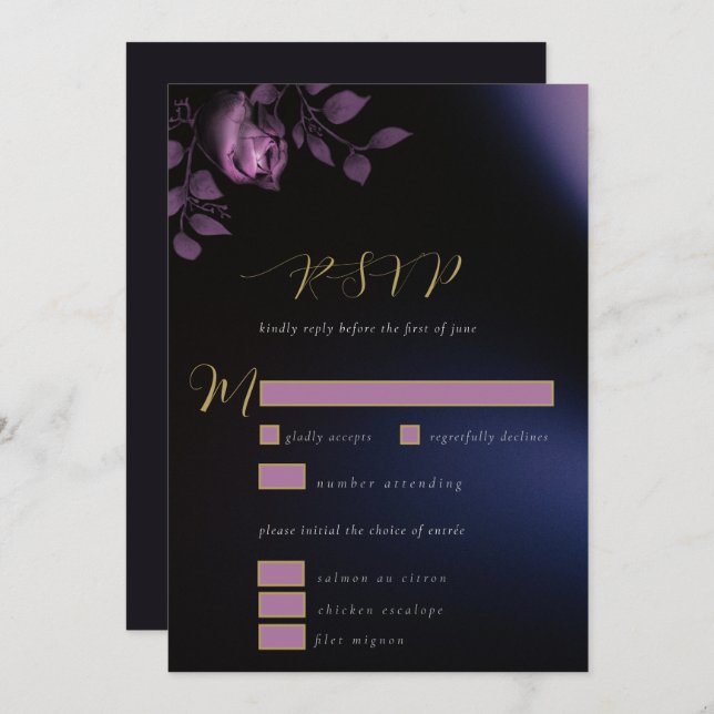 Invitación Elegante Chic Malhumorado Rosa Floral Boda RSVP (Anverso / Reverso)