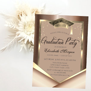 Invitación Elegante Chic Marco de Oro Diamantes Graduación