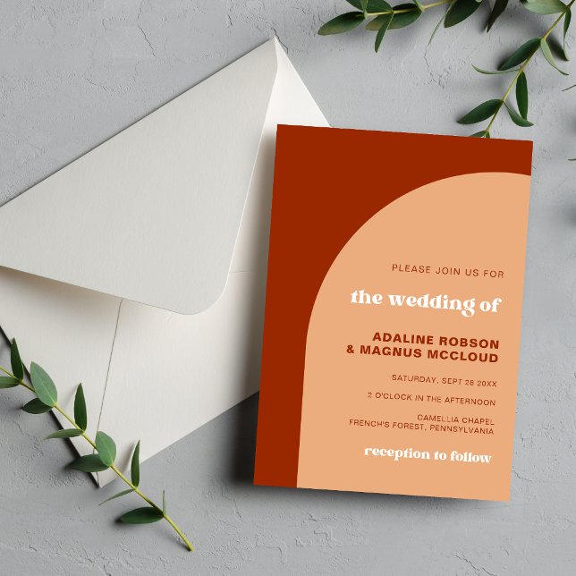 Invitación Elegante Chic Melocotón Terracota Arco Boho Boda (Elegant chic peach terracotta arch invitation sets a warm tone for your special day.)