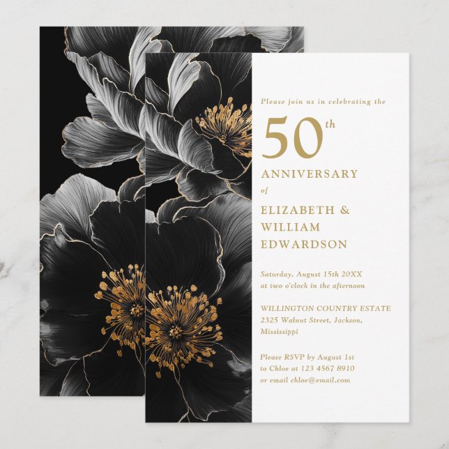 Invitación Elegante Chic Moderno Floral 50 Aniversario (Anverso / Reverso)
