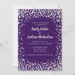 Invitación Elegante Chic Morado Plata Diamante Brillo Casual