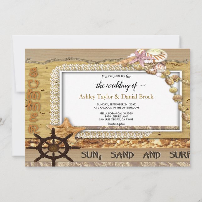 Invitación Elegante Chic Naval Costero Marino Moderno Boda (Anverso)