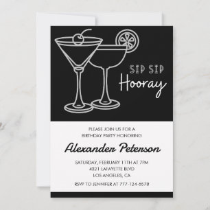 Invitación Elegante Chic Negro Blanco Cóctel 88 cumpleaños