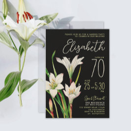 Invitación Elegante Chic Negro Blanco Lirio Cumpleaños 70 Flo