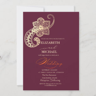 Invitación Elegante Chic Oro Paisley Boda Script