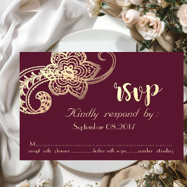 Invitación Elegante Chic Oro Paisley RSVP