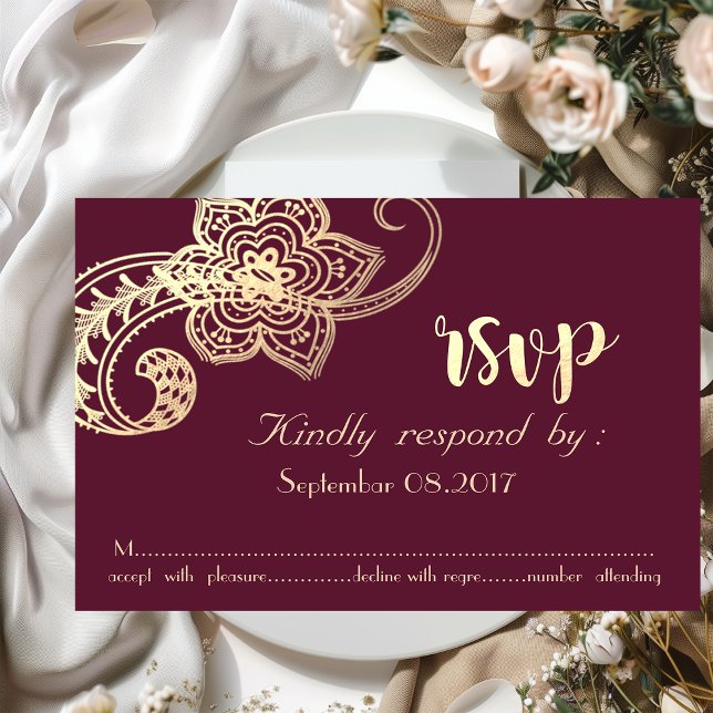 Invitación Elegante Chic Oro Paisley RSVP (Subido por el creador)
