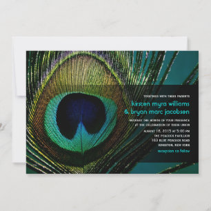 Invitación Elegante Chic Pluma de Pavo Real Fotografía Boda