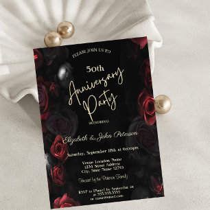 Invitación Elegante Chic Rosas Rojas Negras Bodas Aniversario