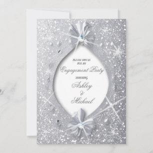 Invitación elegante chic sofisticado brillo plateado diamante