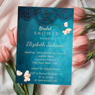 Invitación Elegante Chic Vintage Adorno Floral Ducha de Novia