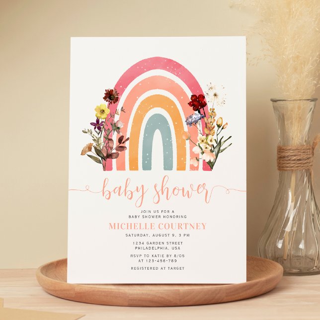 Invitación Elegante Chica arcoiris de flores silvestres Baby  (Subido por el creador)