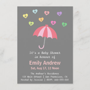Invitación Elegante Chica Baby Shower con amor y paraguas