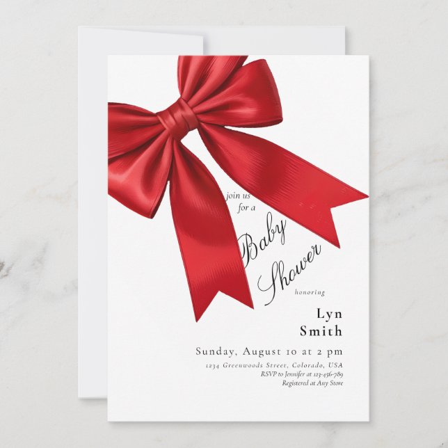 Invitación Elegante Chica Baby Shower de Coquette Bow rosa (Anverso)