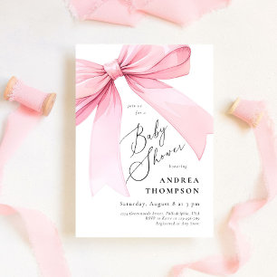 Invitación Elegante Chica Baby Shower de Coquette Bow rosa