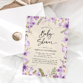 Invitación Elegante Chica Boho Purple Florals Baby Shower