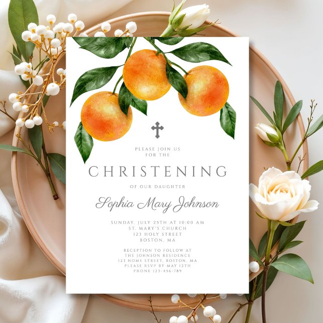 Invitación Elegante Chica botánico Christening (Elegant Botanical Girl Christening Invitation)