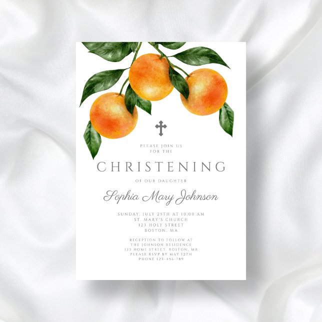 Invitación Elegante Chica botánico Christening (Elegant Botanical Girl Christening Invitation)