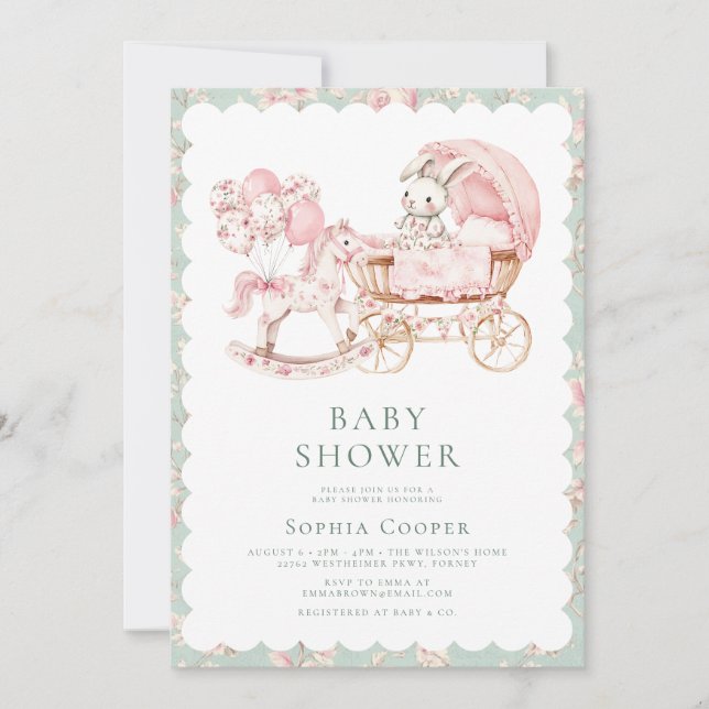 Invitación Elegante Chica chino rosado Baby Shower (Anverso)