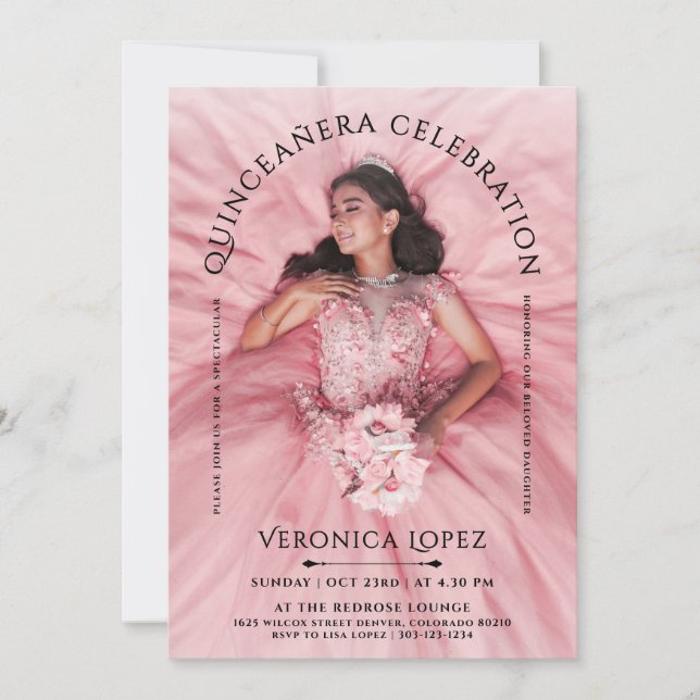 Invitación Elegante Chica clásico Cumpleaños Tipografía Negra (Anverso)
