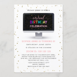 Invitación Elegante Chica colorida fiesta virtual de cumpleañ