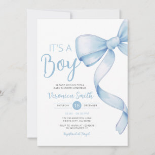 Invitación Elegante Chica con temática Blue Bow Coquette Baby