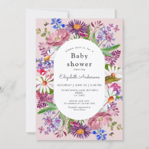 Invitación Elegante chica de acuarela de flores silvestres Ba