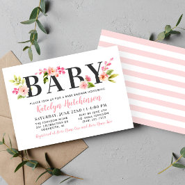Invitación Elegante Chica de acuarela floral rosa Baby Shower