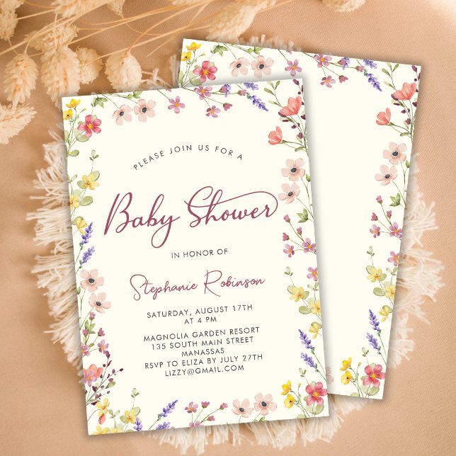 Invitación Elegante Chica de Boho Wildflower Baby Shower (Subido por el creador)