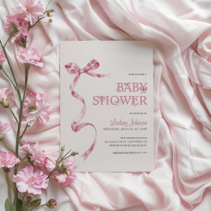 Invitación Elegante Chica de Bow Rosa Baby Shower