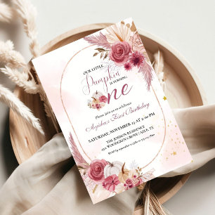 Invitación Elegante Chica de calabaza rosa pequeño primer cum