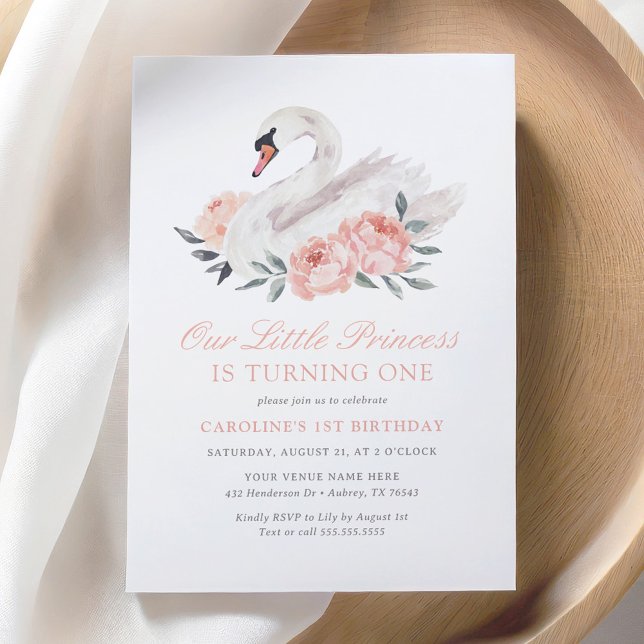 Invitación Elegante Chica de cisne floral rosa Cumpleaños (Subido por el creador)