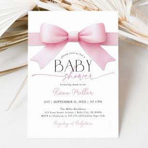 Invitación Elegante Chica de Coquette Bow Rosado Baby Shower
