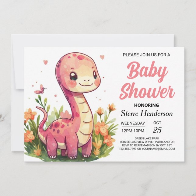 Invitación Elegante Chica de Dinosaurios Editable Boho Baby S (Anverso)