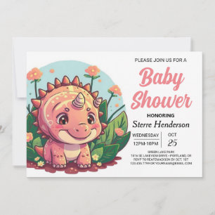 Invitación Elegante Chica de dinosaurios rosados Baby Shower