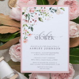 Invitación Elegante Chica de escritura floral rosa Baby Showe