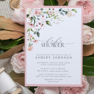 Invitación Elegante Chica de escritura floral rosa Baby Showe