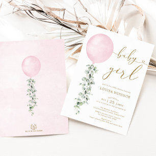Invitación Elegante Chica de Eucaliptus en globo rosa Baby Sh