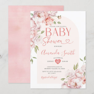 Invitación Elegante Chica de flores rosadas Baby Shower Green