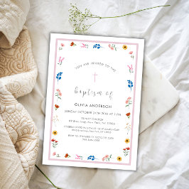 Invitación Elegante Chica de Flores Silvestres Christening Ba