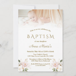 Invitación Elegante Chica de fotografía de oro floral rosa de