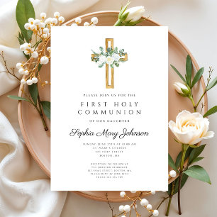Invitación Elegante Chica de la Cruz Floral Primera Santa Com