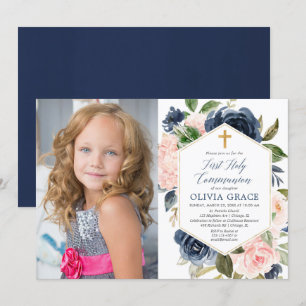 Invitación Elegante chica de la marina rubia primera foto de 