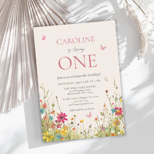 Invitación Elegante Chica de mariposa de flores silvestres