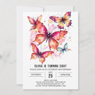 Invitación Elegante Chica de mariposas Girly Cumpleaños