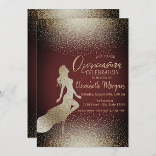 Invitación Elegante Chica de Moda Silhouette, Confetti Quince