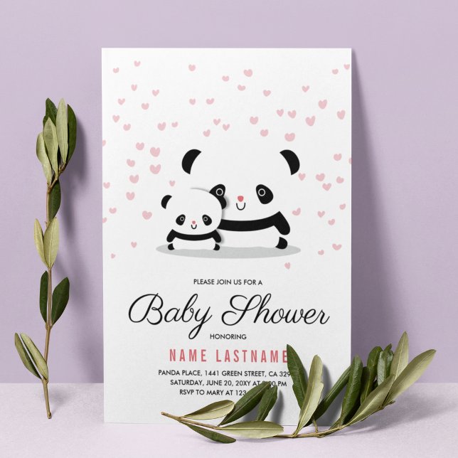 Invitación Elegante Chica de oso de panda lindo Baby Shower I (Subido por el creador)