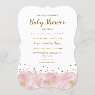 Invitación Elegante Chica de Peones de Oro Rosa Baby Shower