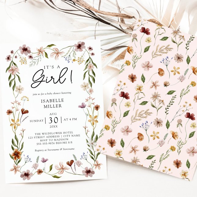 Invitación Elegante Chica de primavera de verano floral Baby  (Subido por el creador)