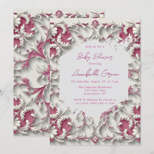 Invitación Elegante Chica de Rococo Blanco y Rosa Baby Shower